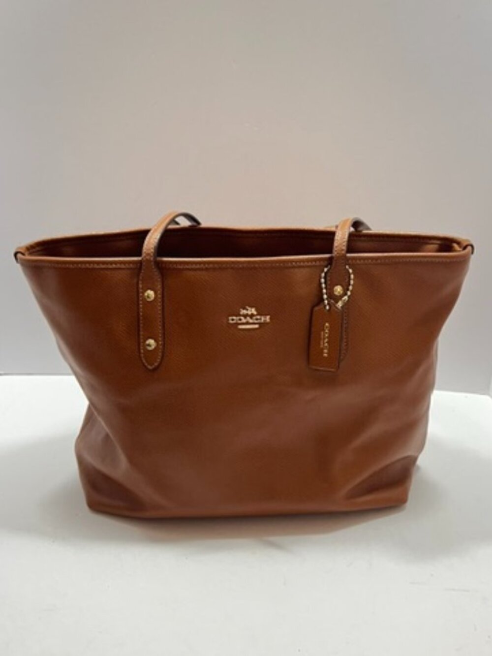 Coach Pebbled Leather City Zip Tote Bag Brown w/COA EUC